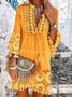 Plain Notched Regular Fit Boho Dress