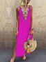 Simple Tribal V Neck Linen Boho Dress