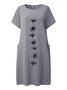 Cotton Loosen Crew Neck Floral Dress
