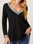 Casual Regular Fit V Neck Cotton Blends Long Sleeve Top