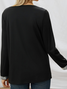 Casual Regular Fit V Neck Cotton Blends Long Sleeve Top