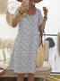 Geometric Crew Neck Casual Loosen Floral Dress