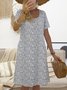 Geometric Crew Neck Casual Loosen Floral Dress