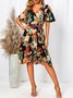 Regular Fit V Neck Floral Dress