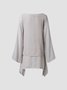 Solid Round Neck Linen Loosen Shirt & Blouses