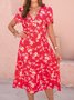 V Neck Casual Cotton Blends Loosen Floral Dress