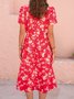 V Neck Casual Cotton Blends Loosen Floral Dress