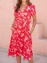 V Neck Casual Cotton Blends Loosen Floral Dress