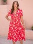 V Neck Casual Cotton Blends Loosen Floral Dress