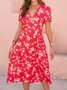 V Neck Casual Cotton Blends Loosen Floral Dress