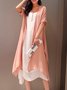 Casual Solid Buttoned Round Neck Half Sleeve Casual Dress