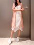 Casual Solid Buttoned Round Neck Half Sleeve Casual Dress