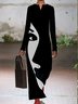 Regular Fit Printed V Neck Cotton Blends Fall Dress