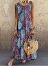 Graphic Round Neck Loosen Boho Dress