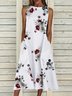 Casual Printed Crew Neck Cotton Blends Floral Dress