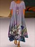 V Neck Cotton Blends Loosen Floral Dress