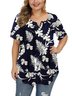 V Neck Loosen Printed Casual T-shirt