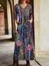 Loosen V Neck Casual Floral Fall Dress