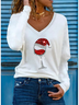 Casual Cartoon Regular Fit V Neck Long Sleeve Top