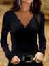 Casual Jersey V Neck Regular Fit Long Sleeve Top