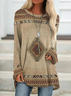 Geometric Casual Cotton Blends Long Sleeve Top