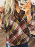 Lace Regular Fit Checked/plaid Vintage Long Sleeve Top
