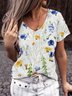 Vacation V Neck Jersey Floral T-shirt