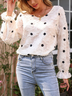 Regular Fit V Neck Polka Dots Long Sleeve Top