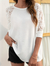 Cotton Blends Casual Plain Crew Neck T-shirt