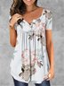 V Neck Buttoned Casual Regular Fit T-shirt