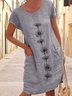Cotton Loosen Crew Neck Floral Dress