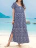 Casual Loosen Cotton Blends Floral Floral Dress