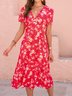 V Neck Casual Cotton Blends Loosen Floral Dress