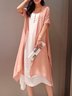 Casual Solid Buttoned Round Neck Half Sleeve Casual Dress